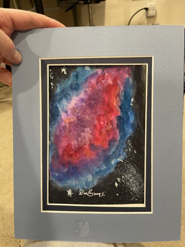 Galaxy Watercolor Painting in Pink & Blue - Image 3